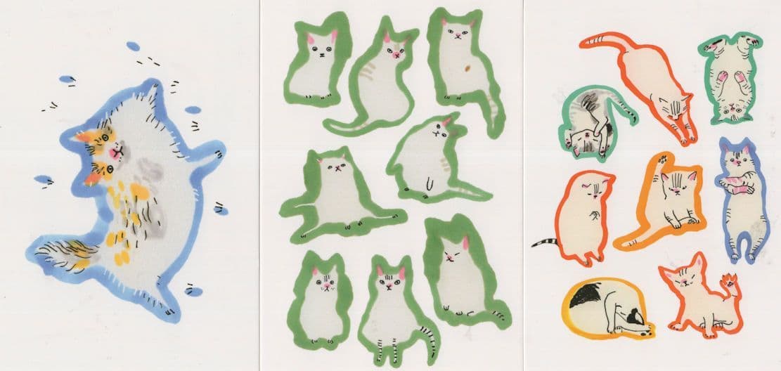 Japanese Almost Cut Out Cat Cats Design Painting 3x Postcard s