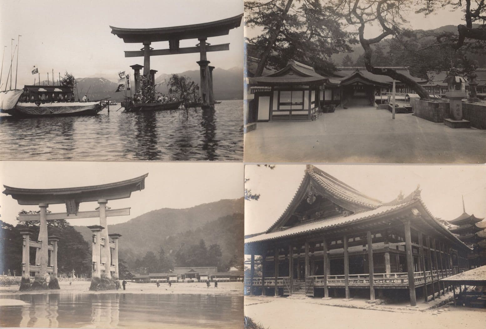 Japanese River Temple & Boat Trip Ship 4x Antique Photo s