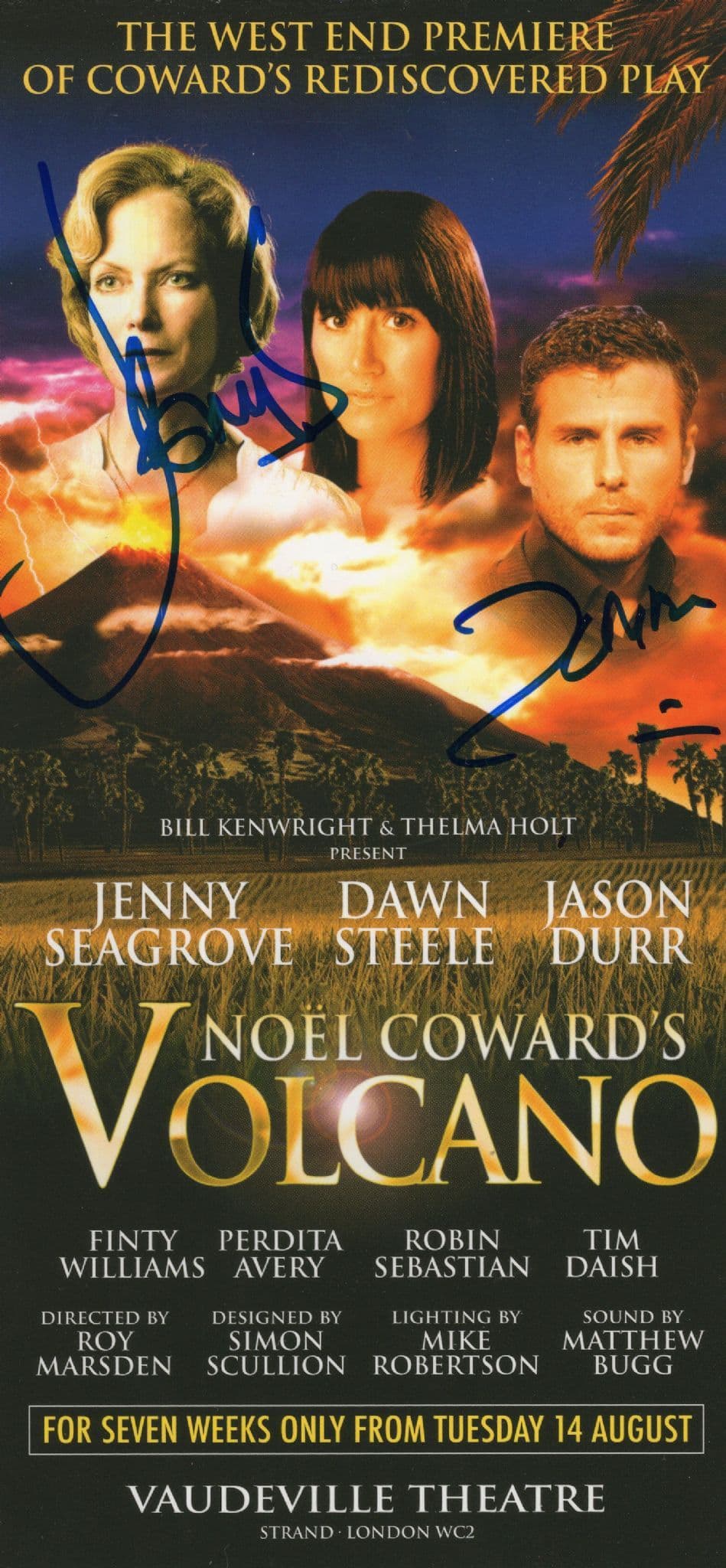 Jason Durr Jenny Seagrove Noel Coward Volcano 2x Hand Signed Theatre Flyer
