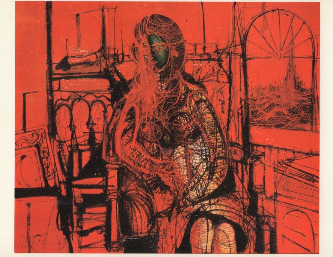 Jean Carzou Girl Against A Red Background Painting Postcard