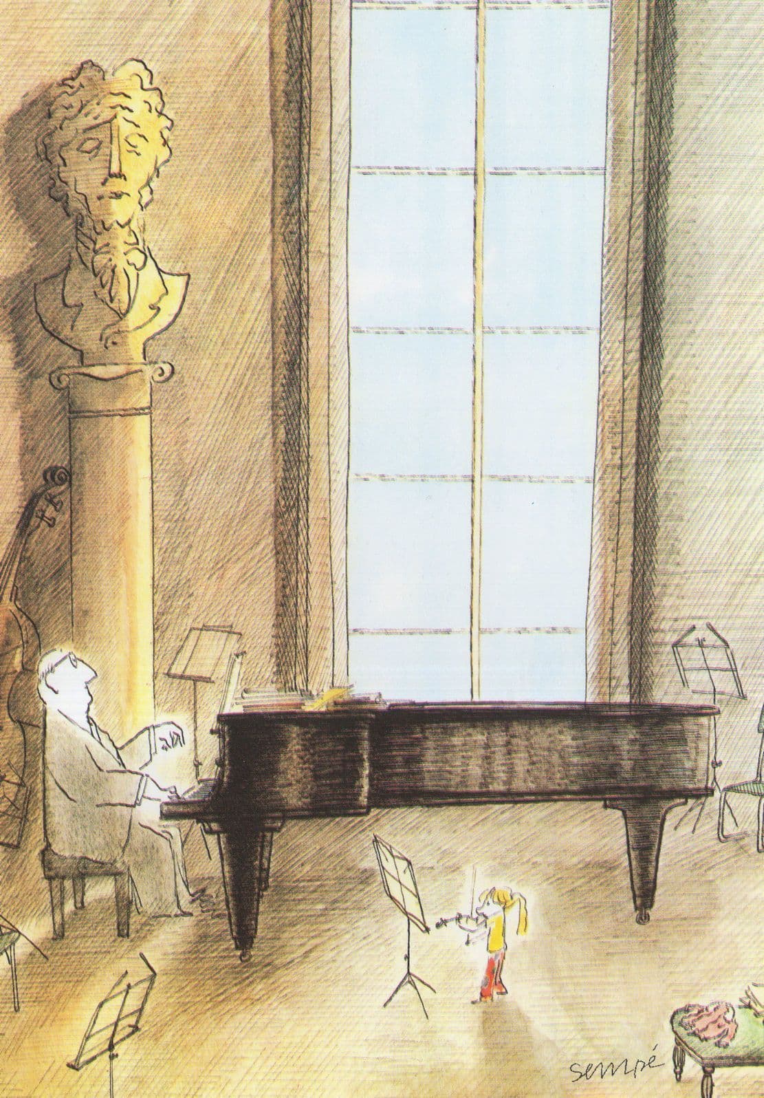 Jean Jacques Sempe Wlavadimir Hersinger At The Piano Painting Postcard