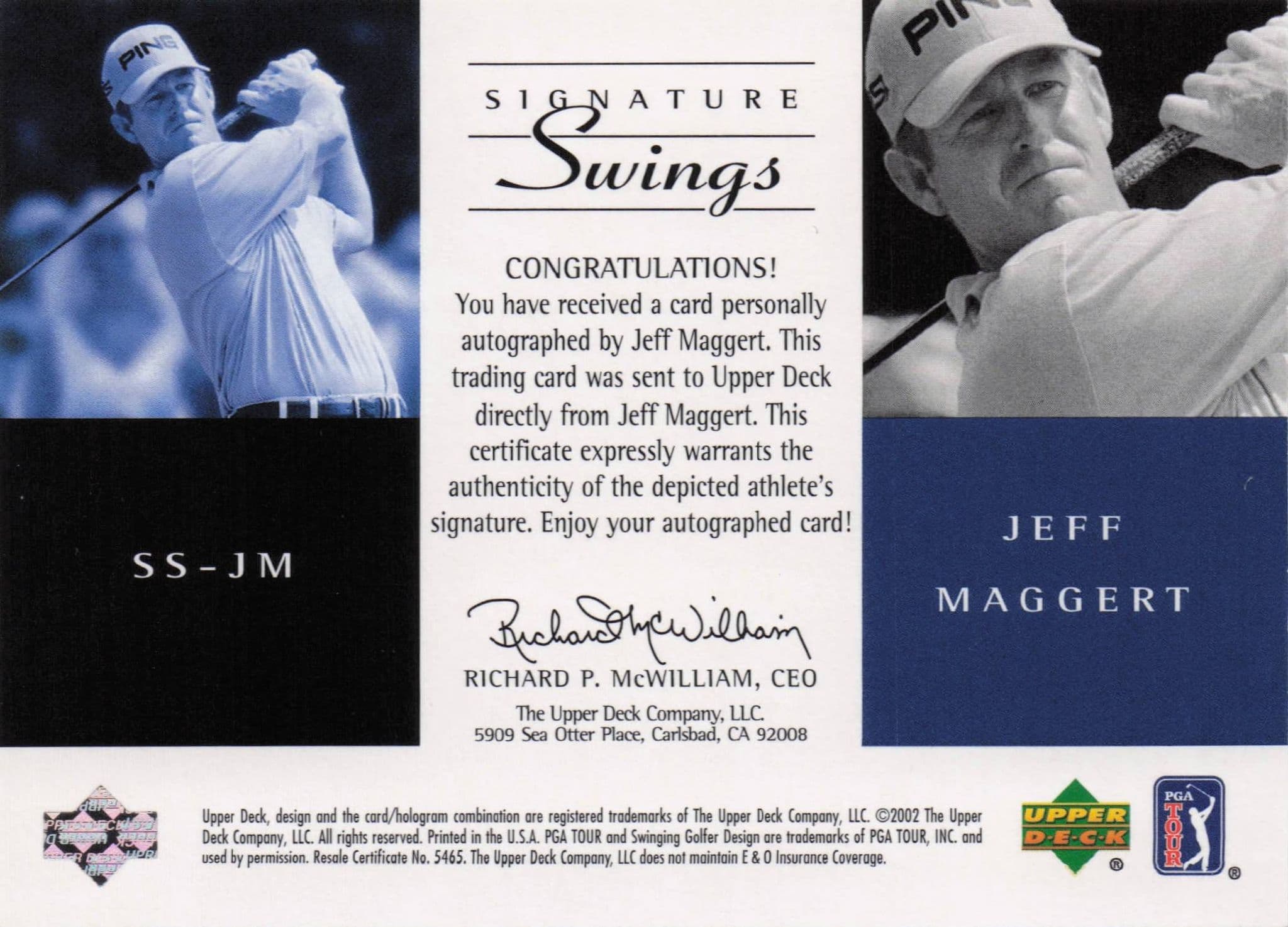 Jeff Maggert Signature Swings Hand Signed 2002 SP Golf Autograph Card