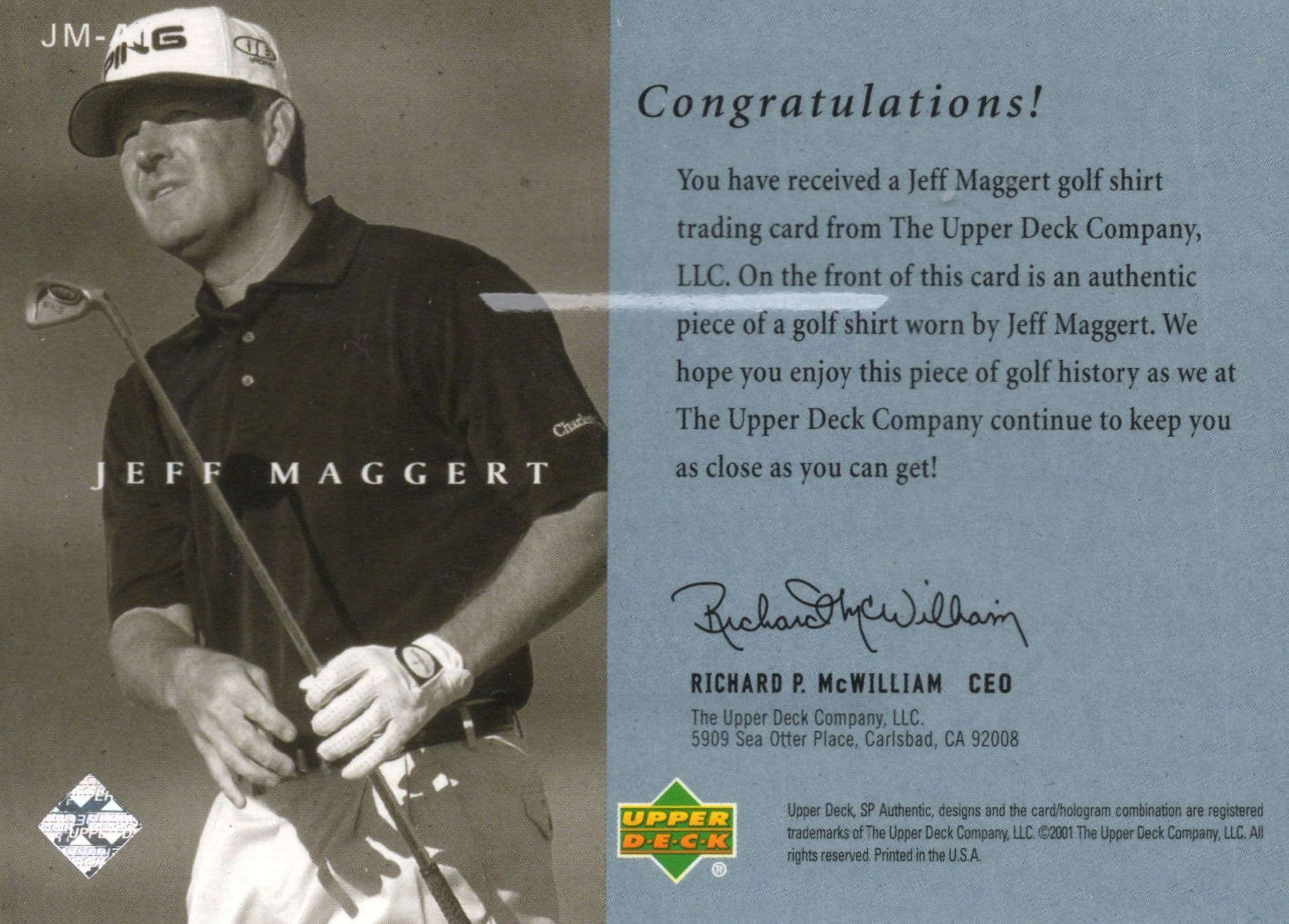 Jeff Maggert Upper Deck Worn Shirt Golf Tour Rare Limited Threads Card