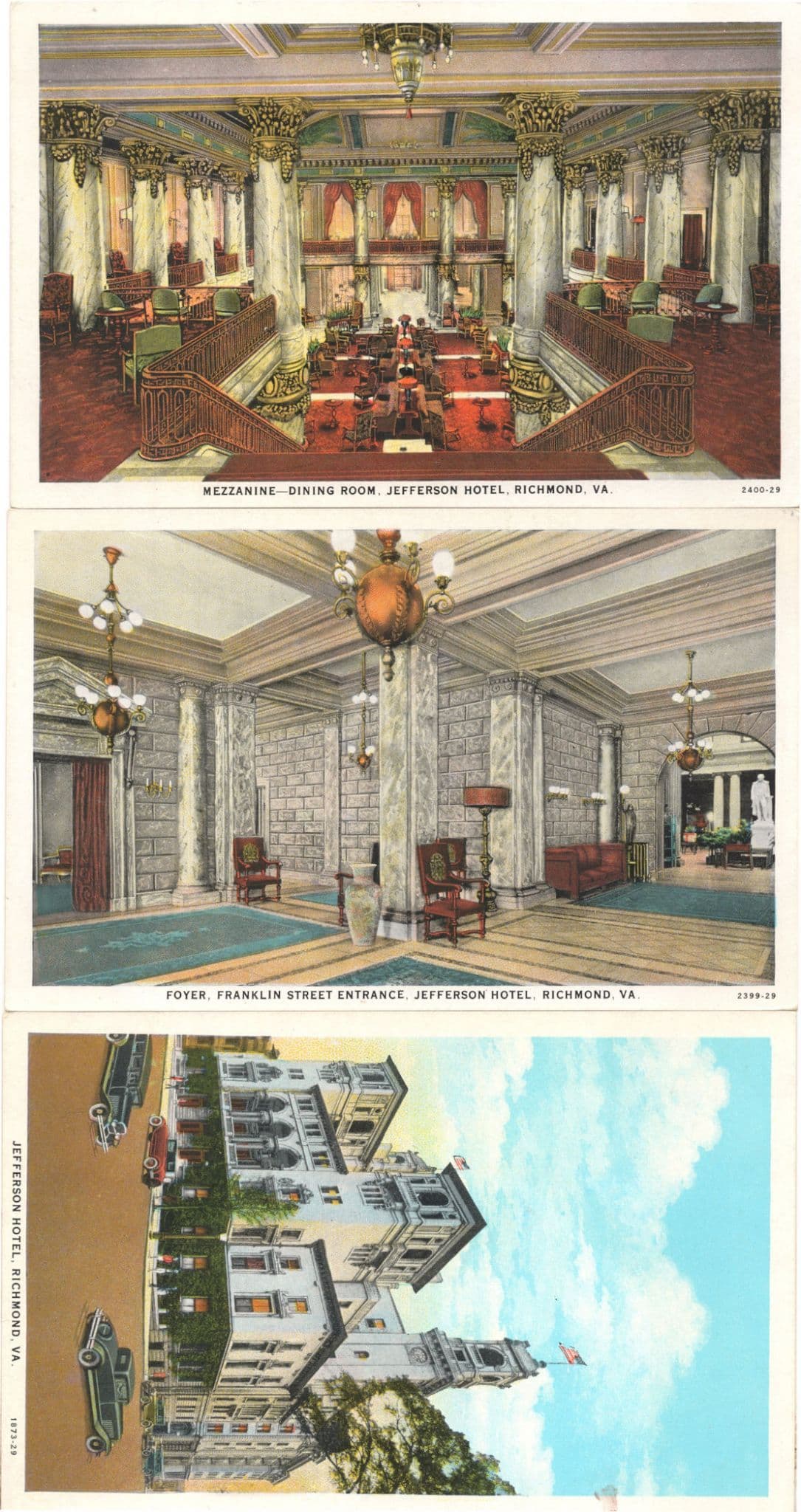 Jefferson Hotel Richmond Virginia 3x USA Old Postcard s