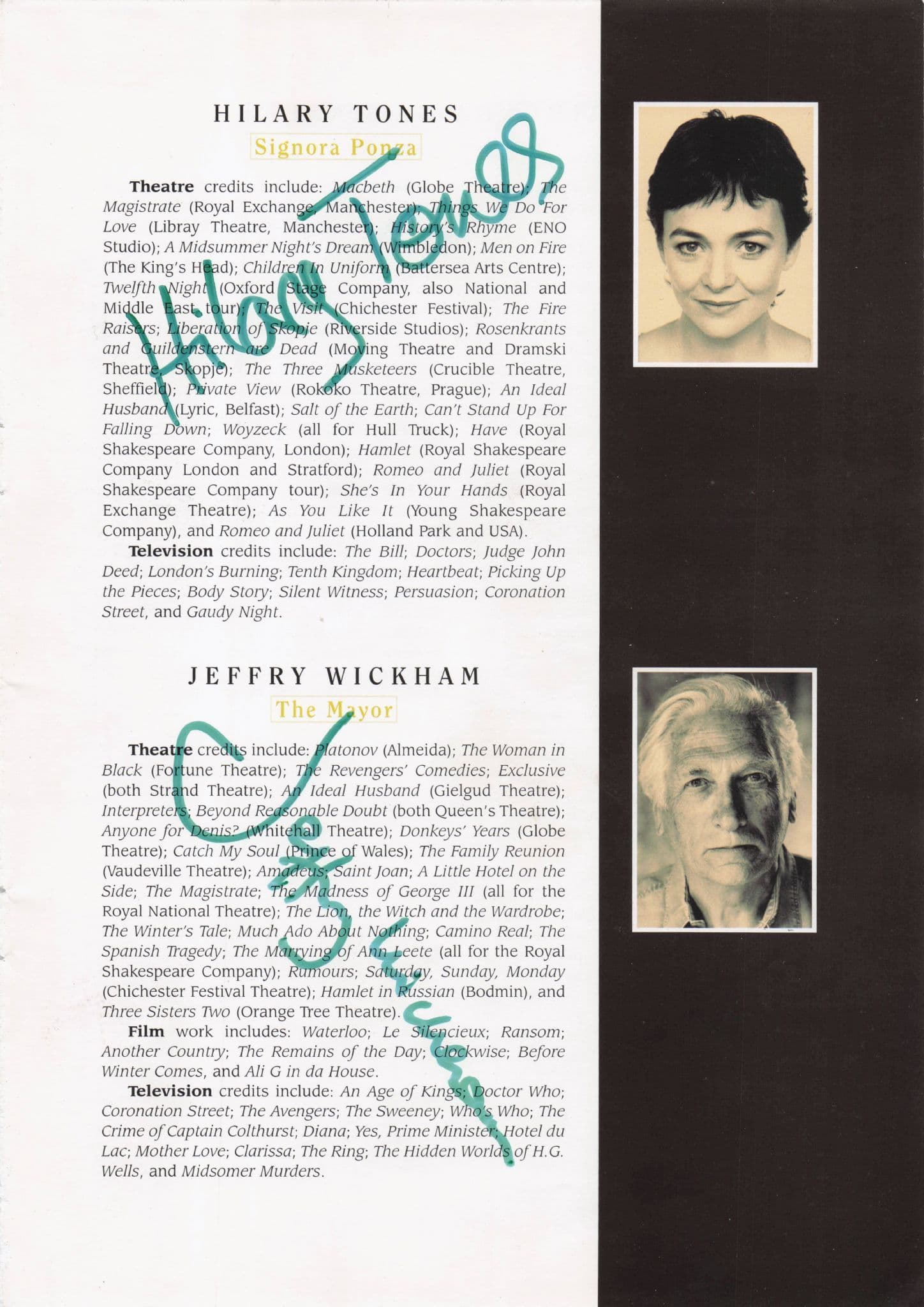 Jeffrey Archer Hilary Tones Multi Hand Signed Photo Theatre Page