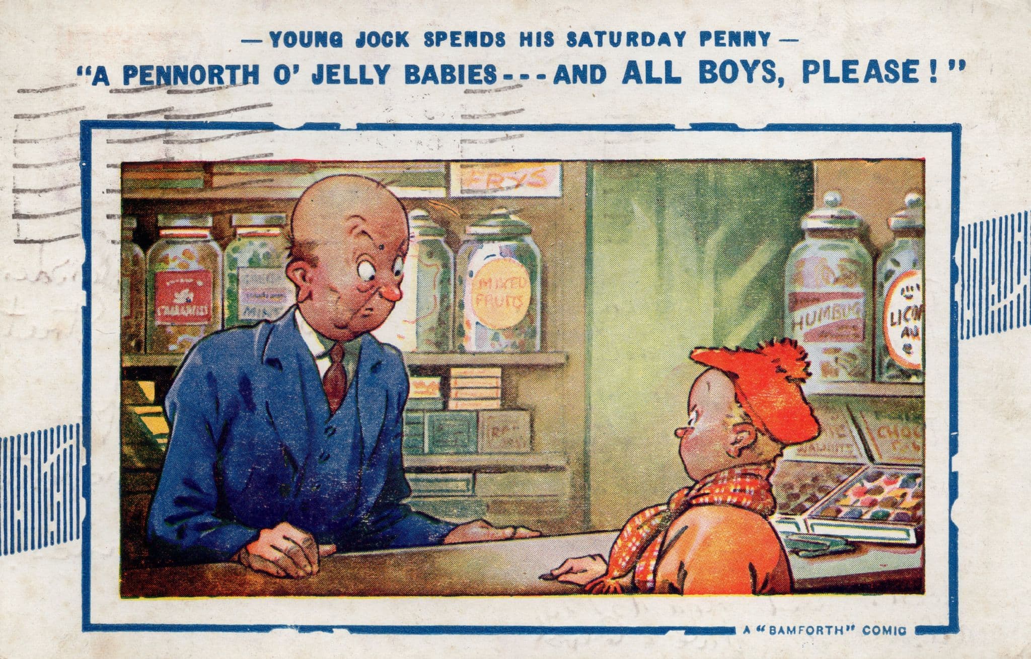 Jelly Babies Sweet Shop Bamforth Old Comic Humour Postcard