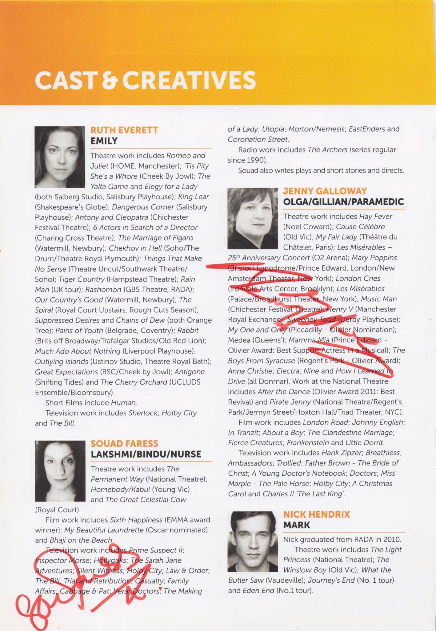 Jenny Galloway Souad Faress of The Archers Hand Signed Theatre Page