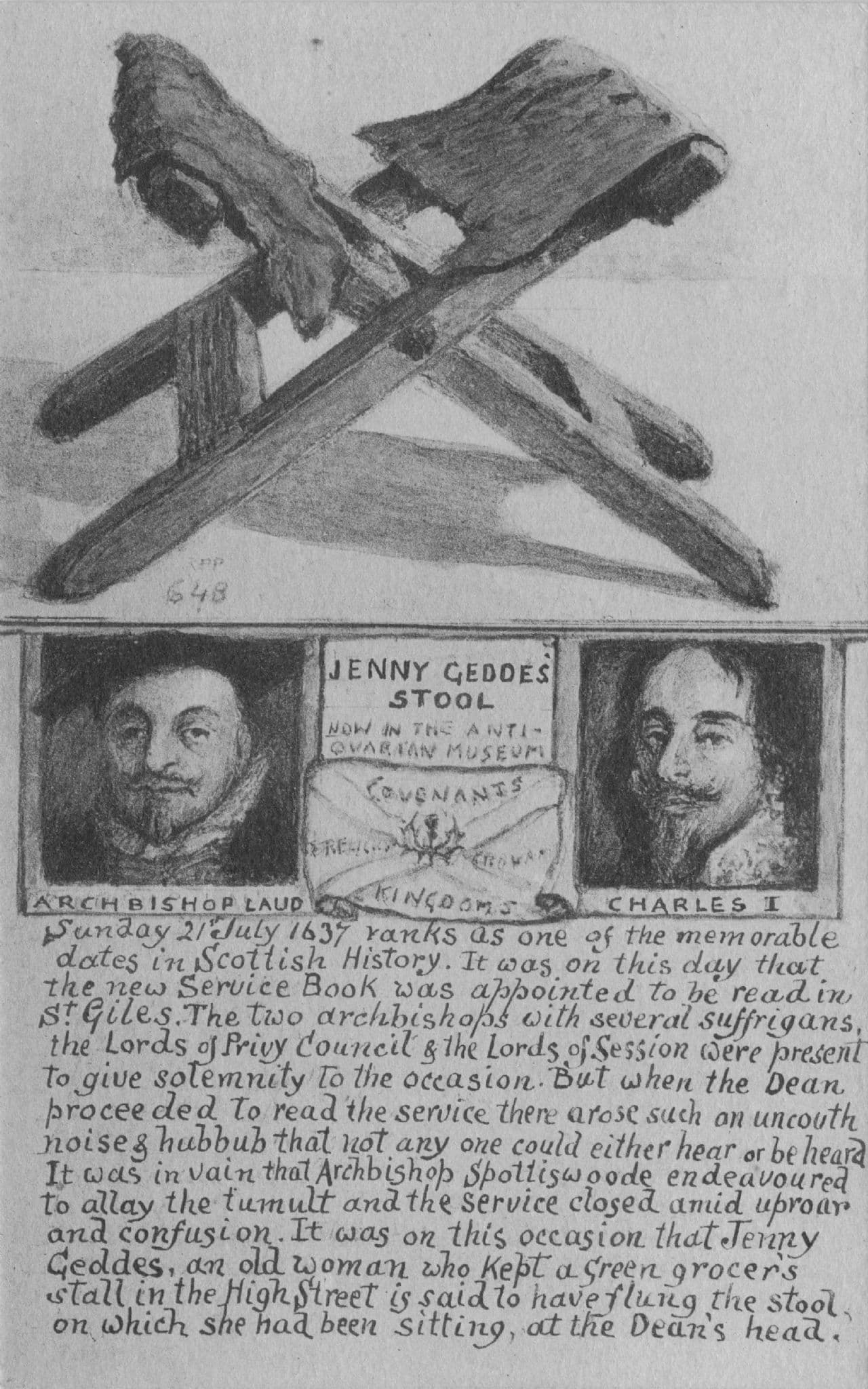 Jenny Geddes Stool King Charles 1st Phillimore Scottish Old Postcard