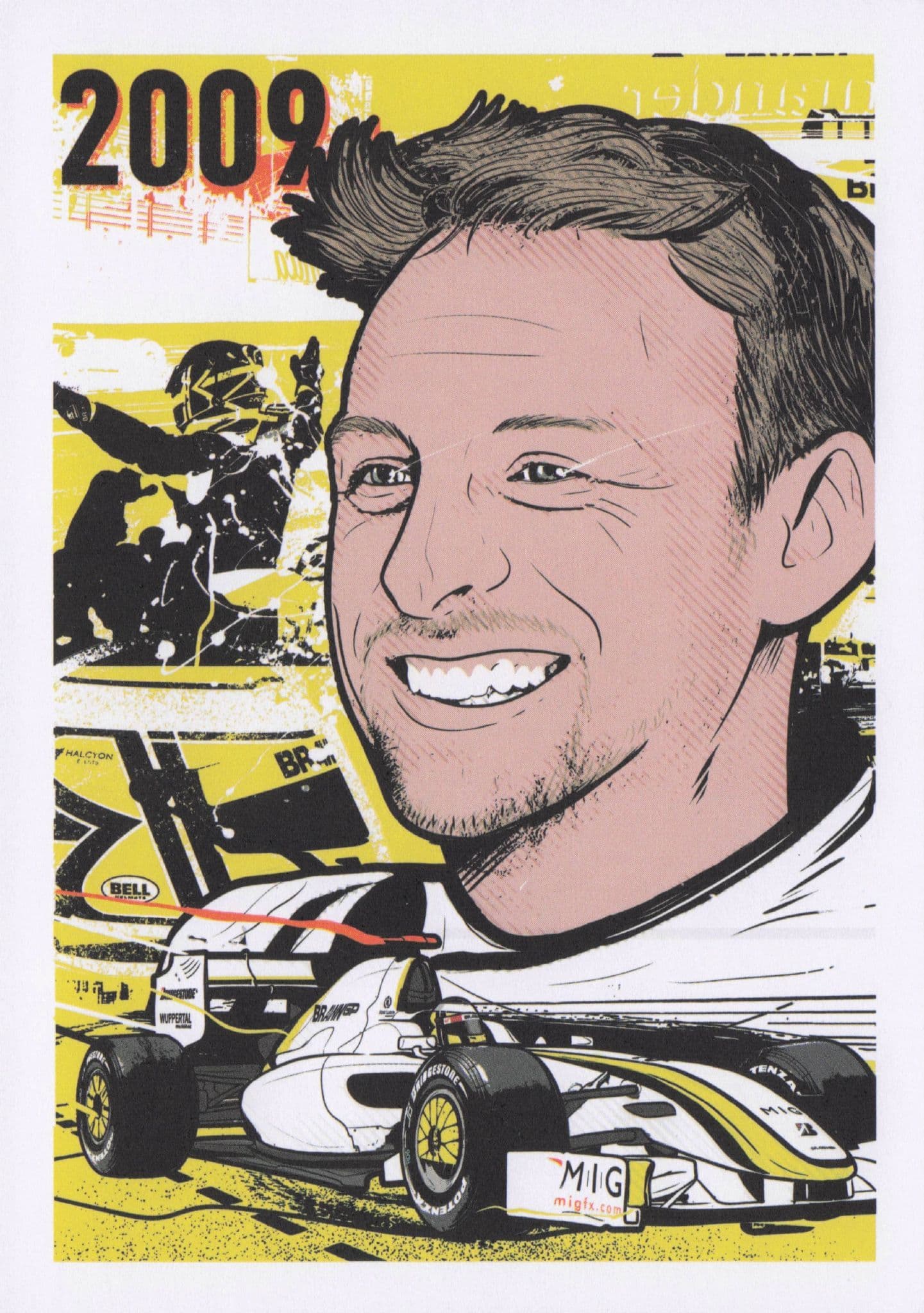 Jenson Button British GB Grand Prix F1 Motor Race Racing Driver Painting Postcard