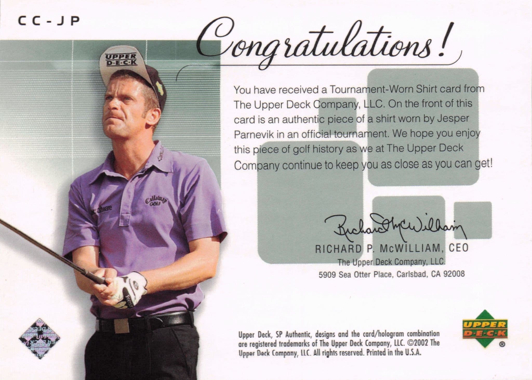 Jesper Parnevik Course Classics 2002 Authentic Worn PGA Tour Golf Shirt Card