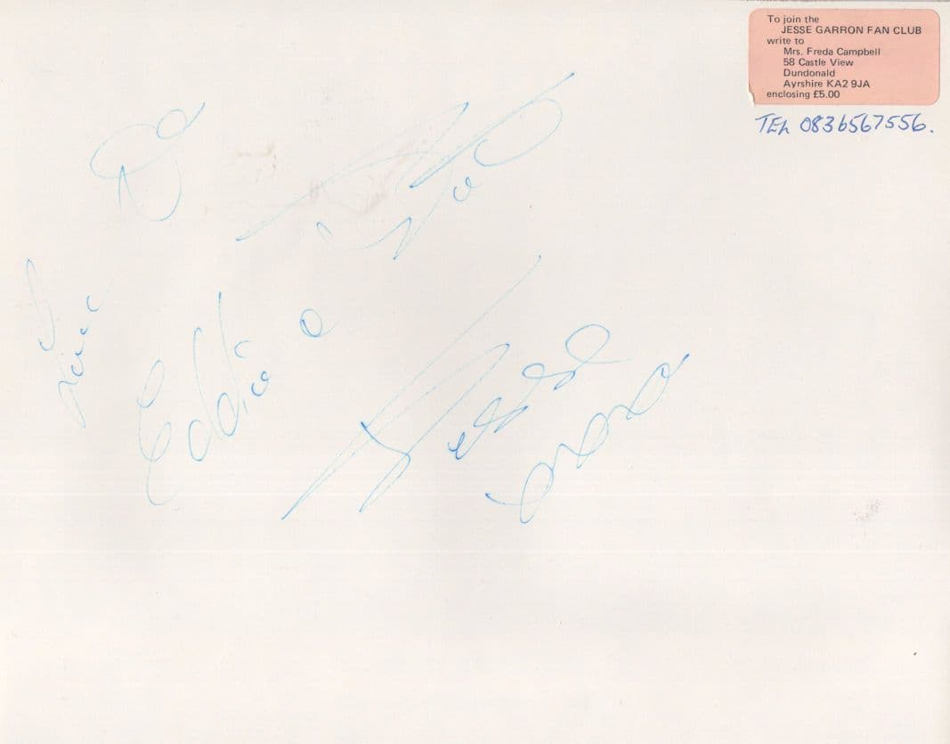 Jesse Garron Elvis Presley Singer Hall Of Fame 2x Hand Signed Letter