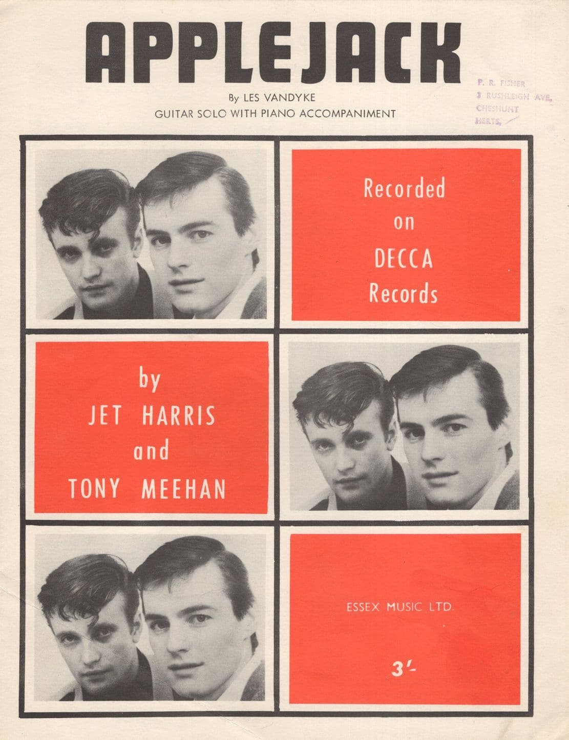 Jet Harris & Tony Meehan Applejack Les Vandyke Sheet Music