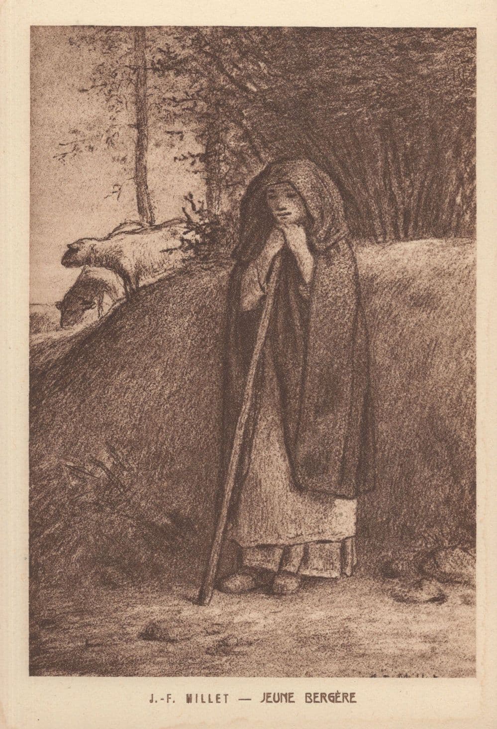 JF Millet Jeune Bergere French Young Farmer Child Painting Postcard