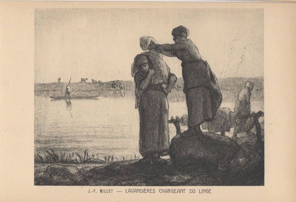JF Millet Lavandieres Chargeant Du Linge French Painting Postcard