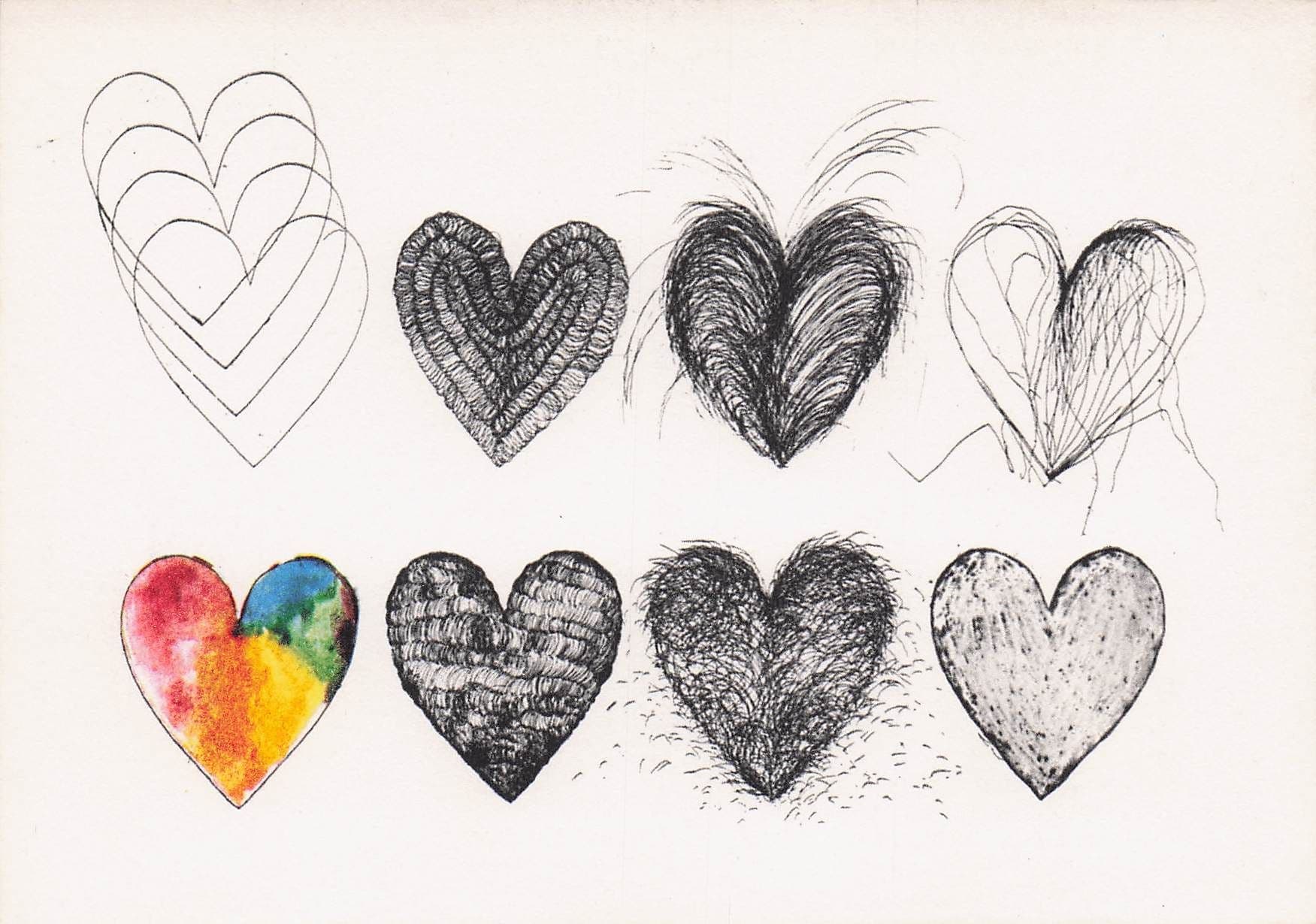 Jim Dine Eleven Hearts With Watercolour Painting Postcard