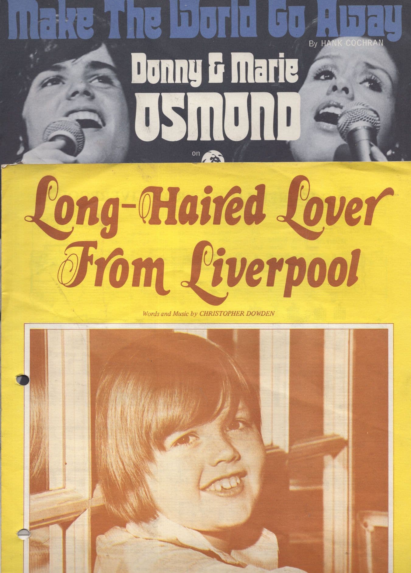 Jimmy Donny & Marie Osmond Long Haired Lover 2x Sheet Music Please Read