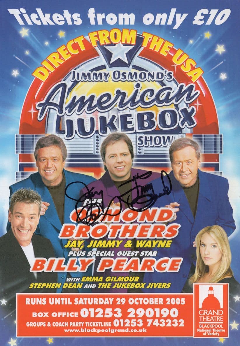 Jimmy Osmond of The Osmonds DOUBLE Hand Signed Theatre Flyer