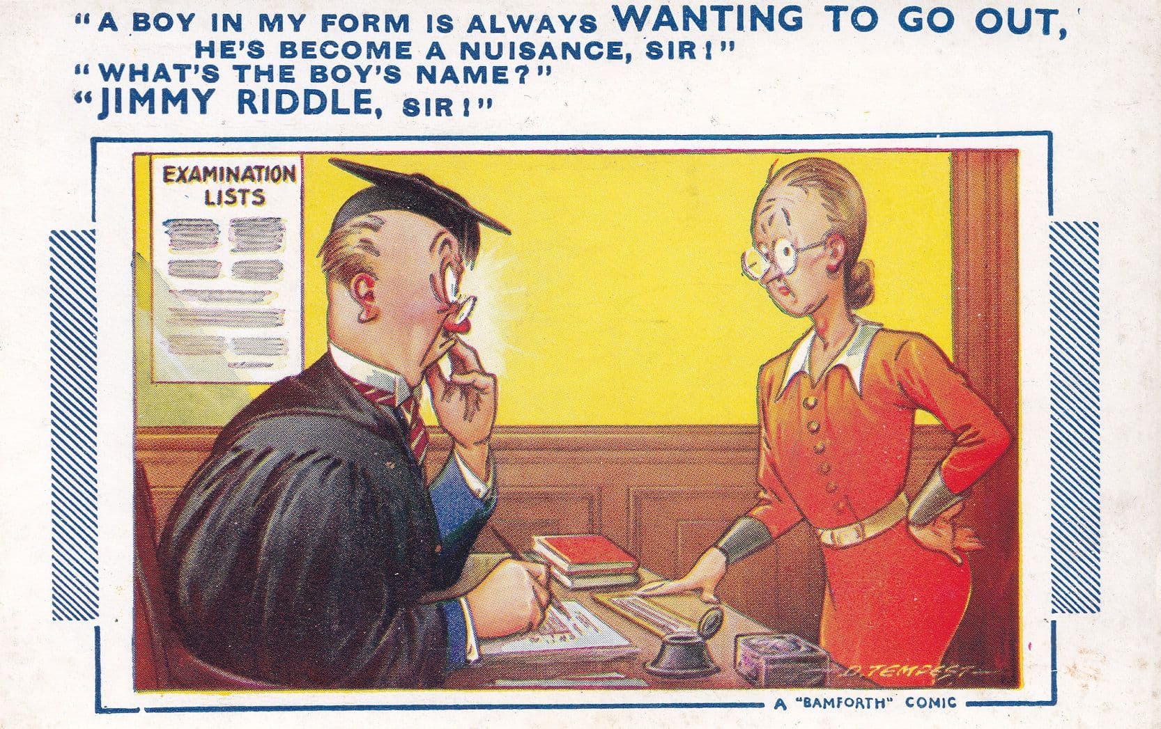 Jimmy Riddle School Class Teacher Urinates Bamforth Comic Postcard