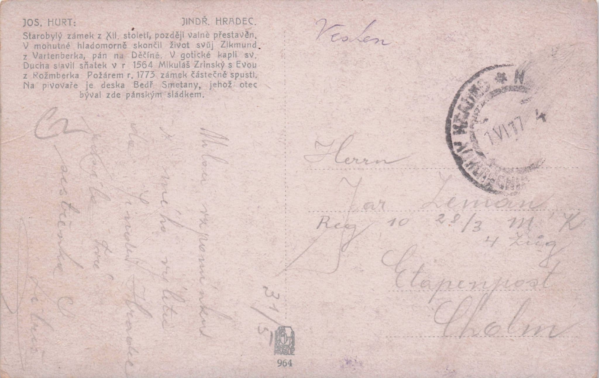 Jindr Hradec Czech Republic Oilette Painting WW1 Old Postcard