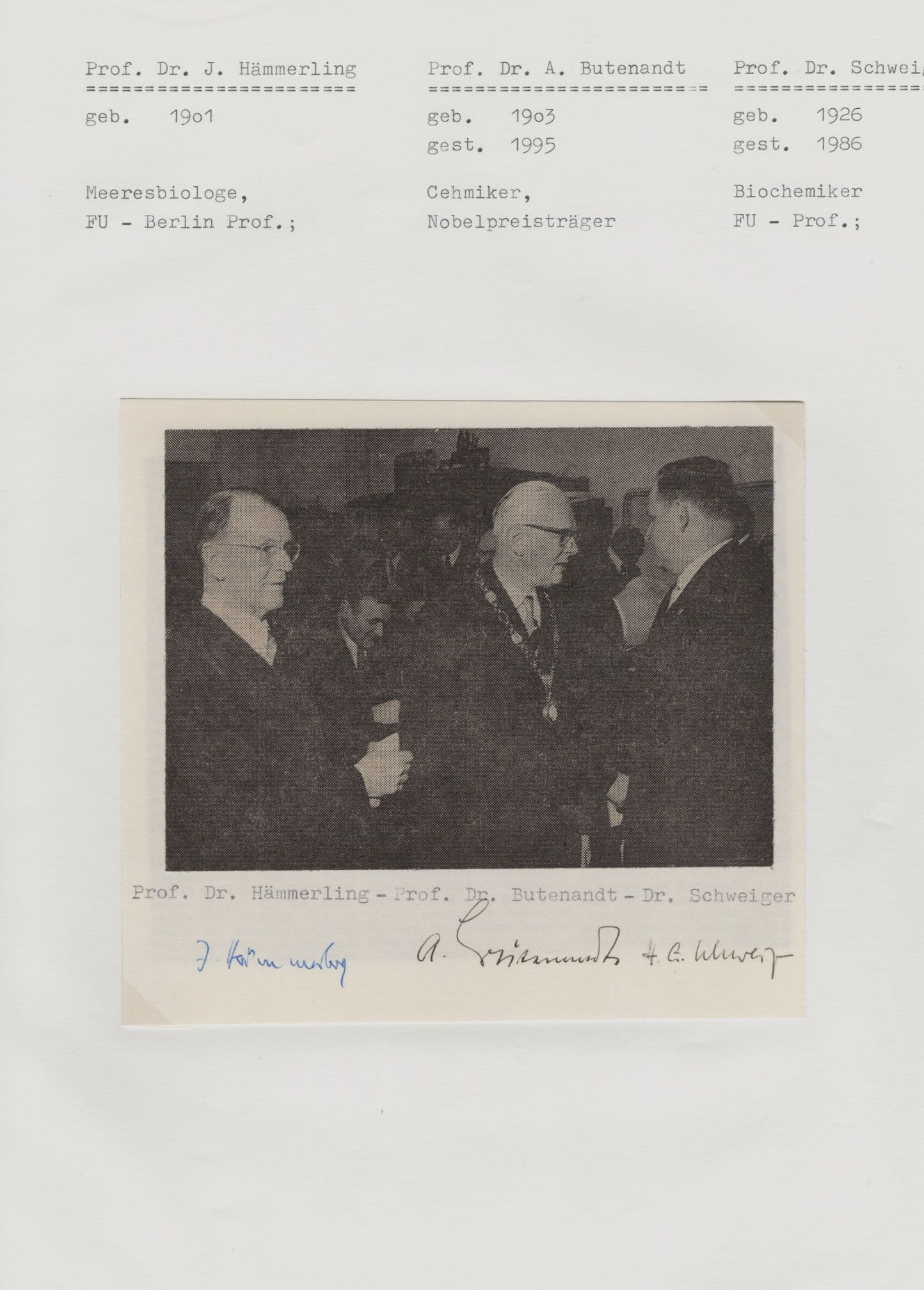 Joachim Hammerling Nazi Funded Danish German Biologist Hand Signed