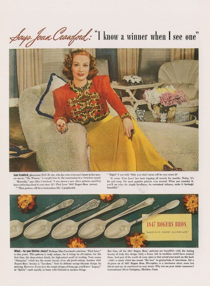 Joan Crawford Sterling Silver Spoon Cutlery Advertising Postcard