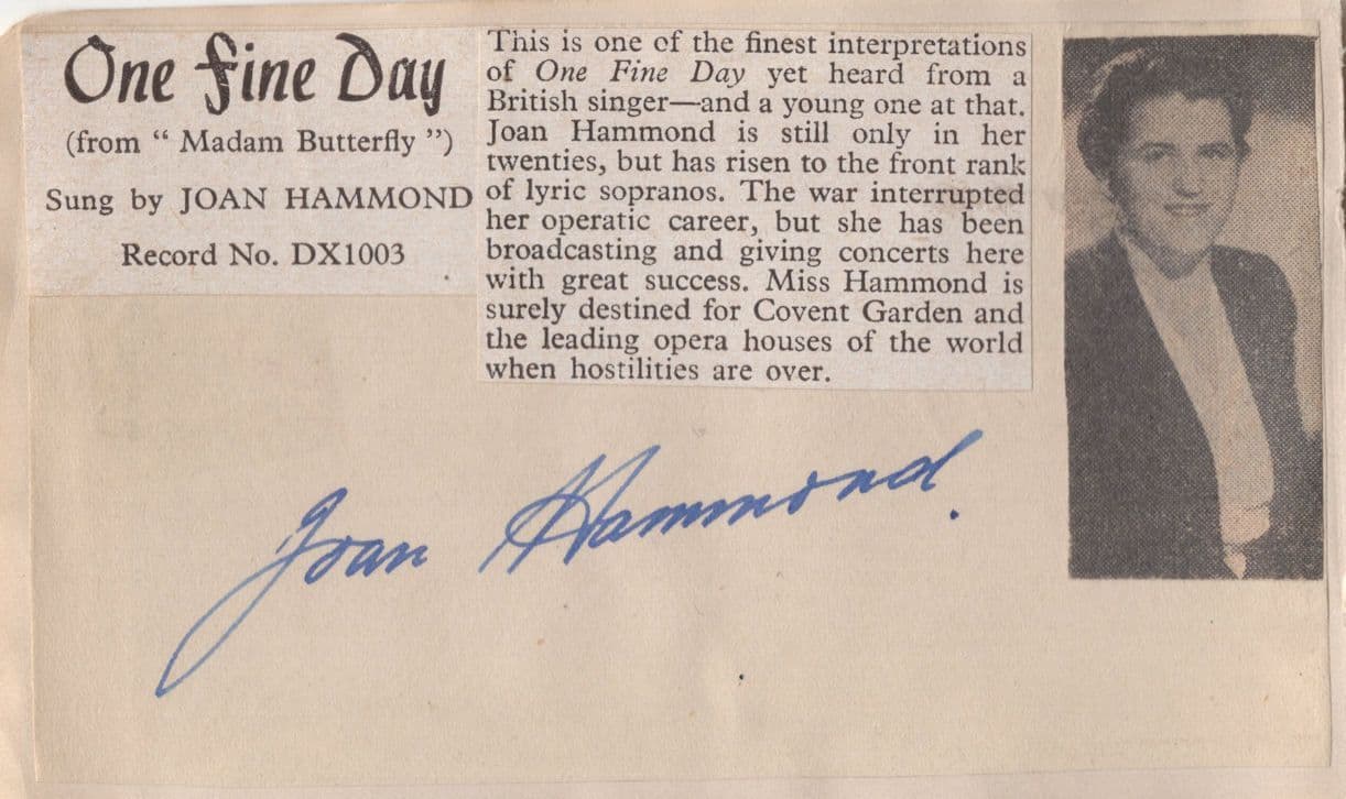Joan Hammond Harry Welchman 2x Hand Signed Autograph Page