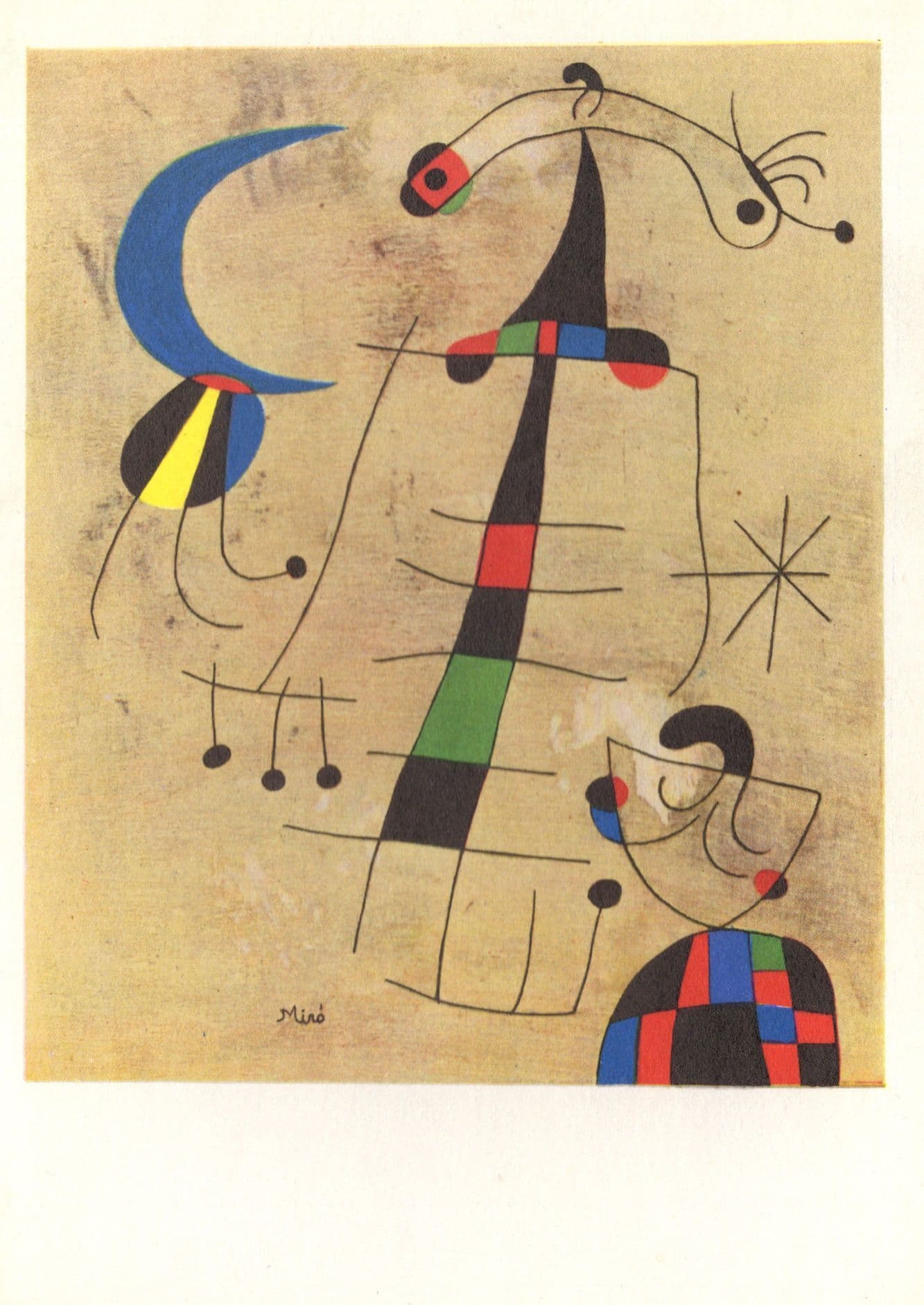 Joan Miro Lovers Ballad French 1953 Painting Postcard