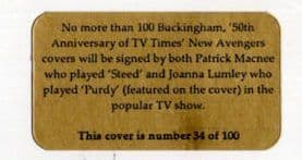 Joanna Lumley & Patrick Macnee New Avengers LTD TO 100 Hand Signed FDC