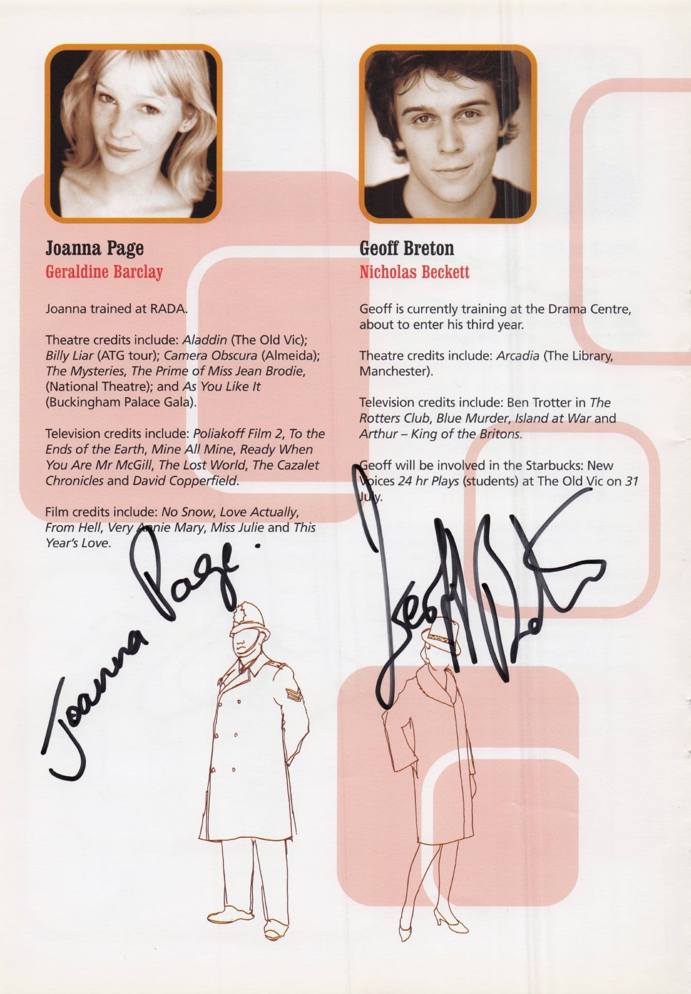 Joanna Page Geoff Breton Jonathan Coy Huw Higginson Hand Signed Theatre Page