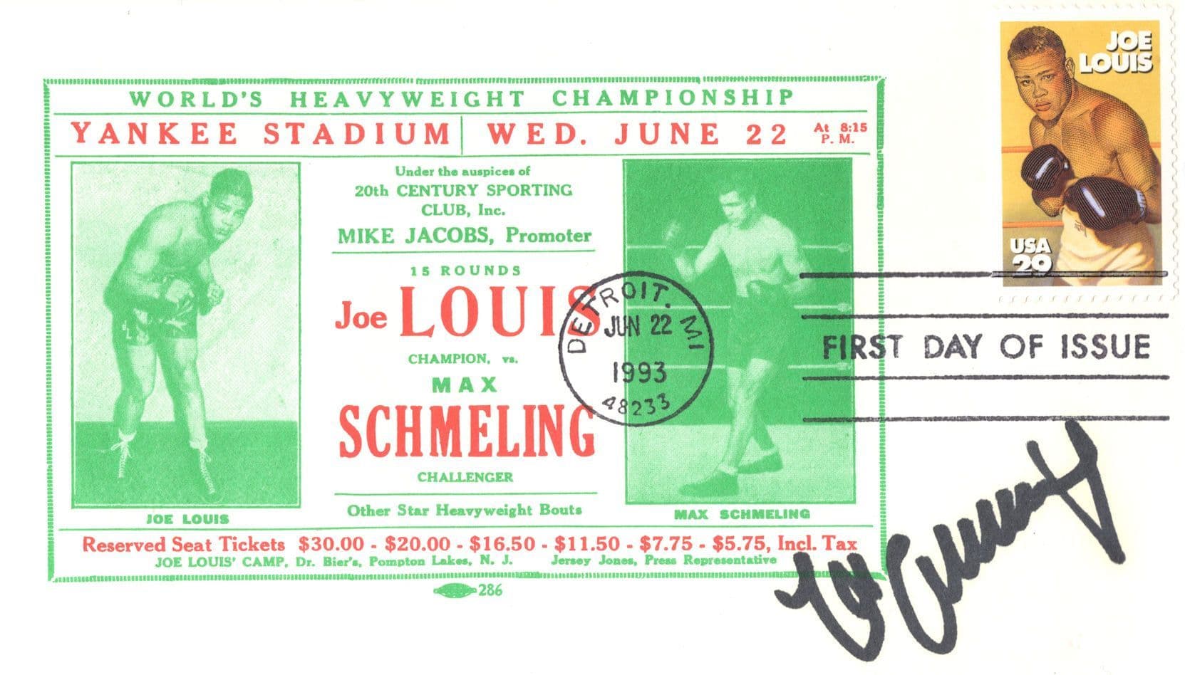 Joe Louis Vs Max Schmeling Boxing Rare Hand Signed First Day Cover