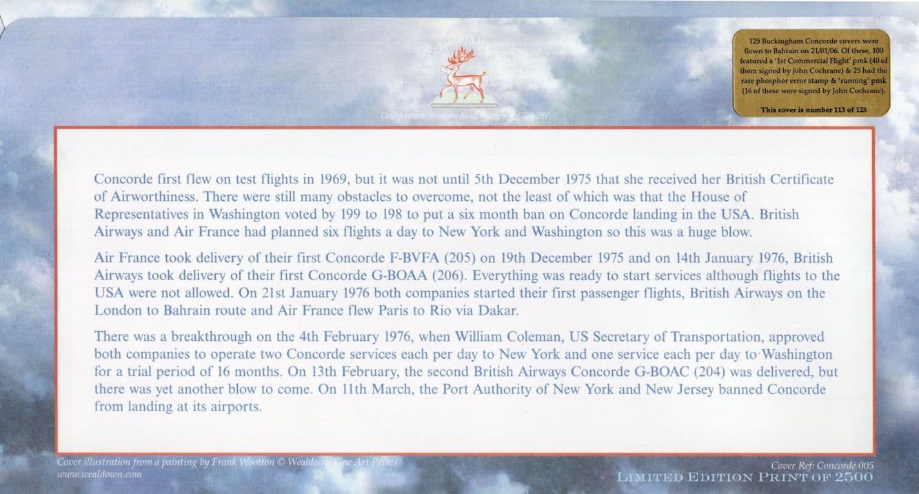 John Cochrane Concorde LTD TO 40 Carried To Bahrain Hand Signed FDC