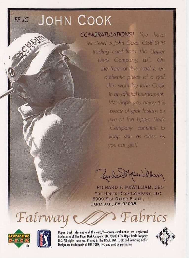 John Cook Fairway Fabrics 2003 Real Golf Shirt Relic Trade Card