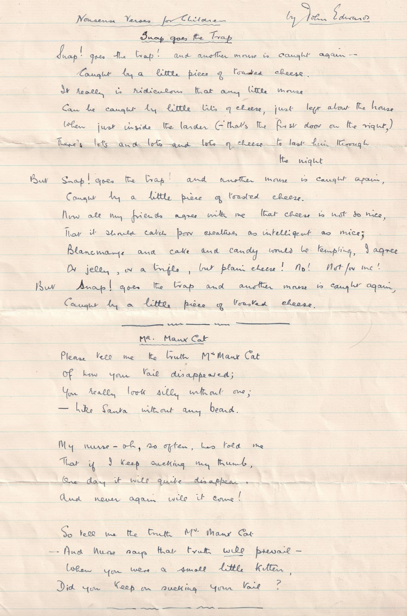 John Edwards Manx Cat Aylsbury Animal Cat Poet Hand Signed Poems Ephemera