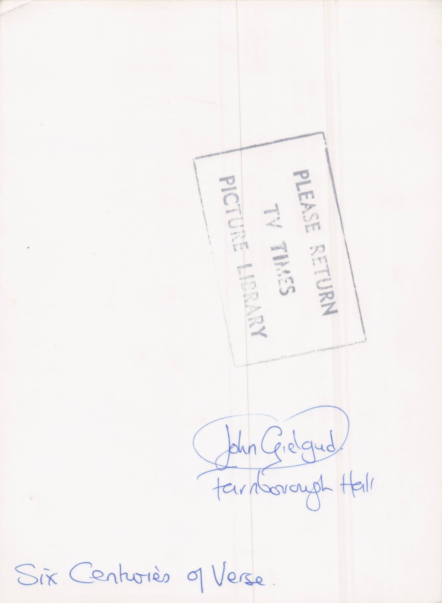 John Gielgud Six Centuries Of Verse Farnborough Hall Press Photo