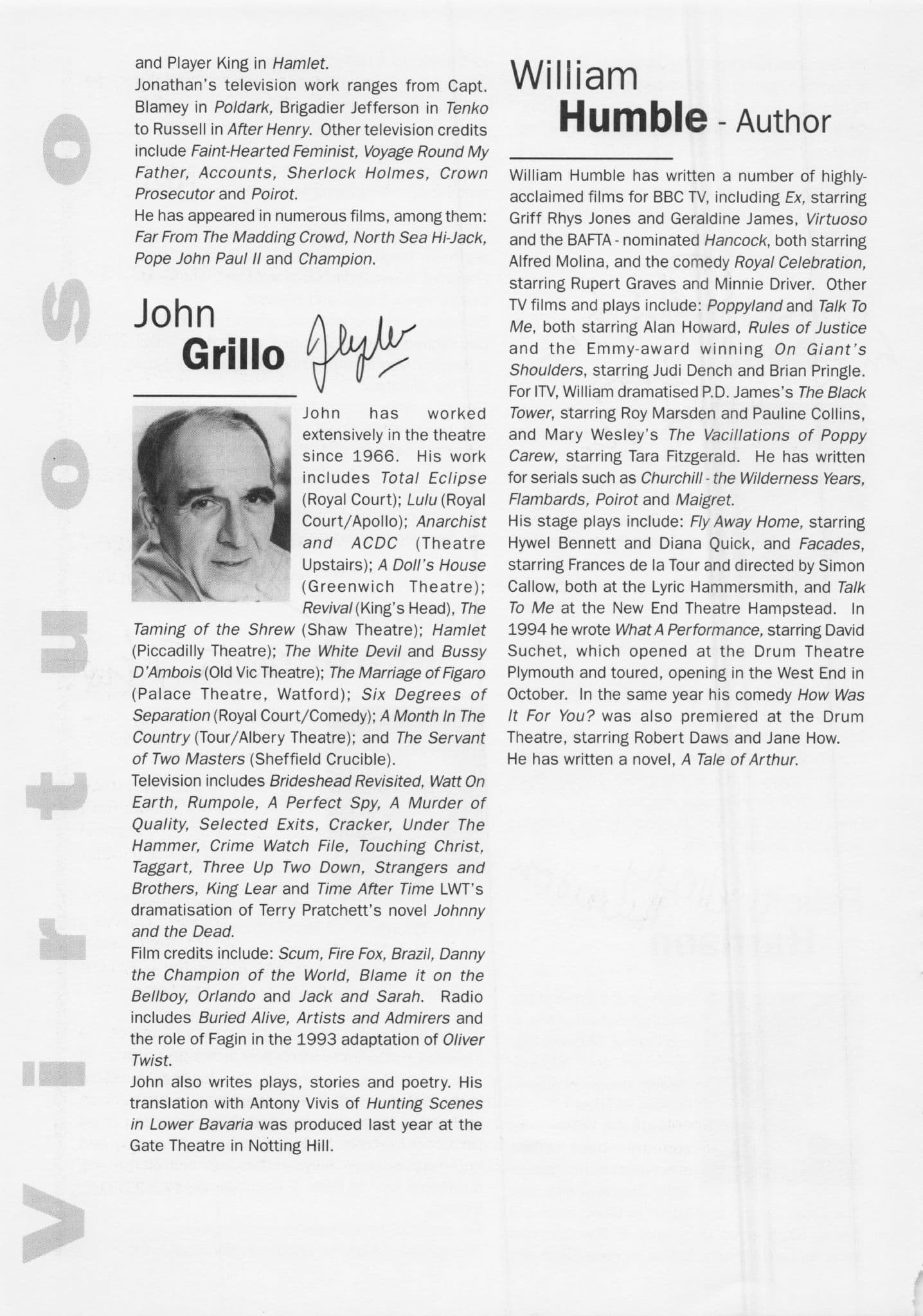 John Grillo Felicity Harrison Jonathan Newth Christopher Good Hand Signed Theatre Page