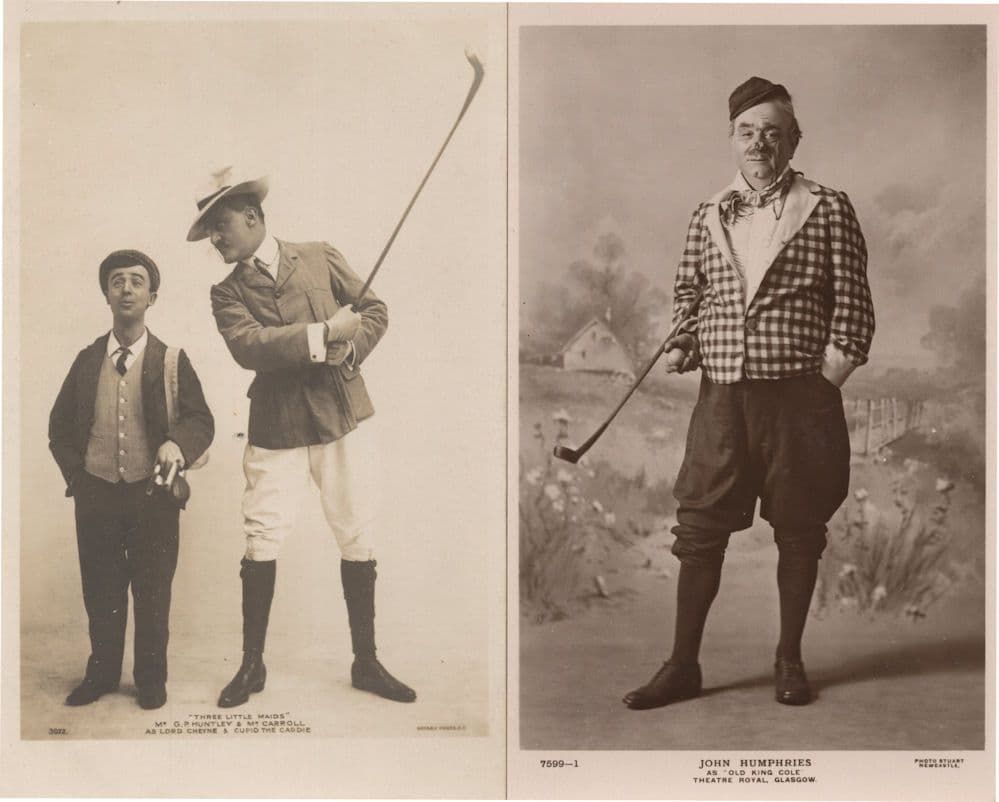 John Humphries as Old King Cole Playing Golf 2x Old Scottish Theatre Postcard