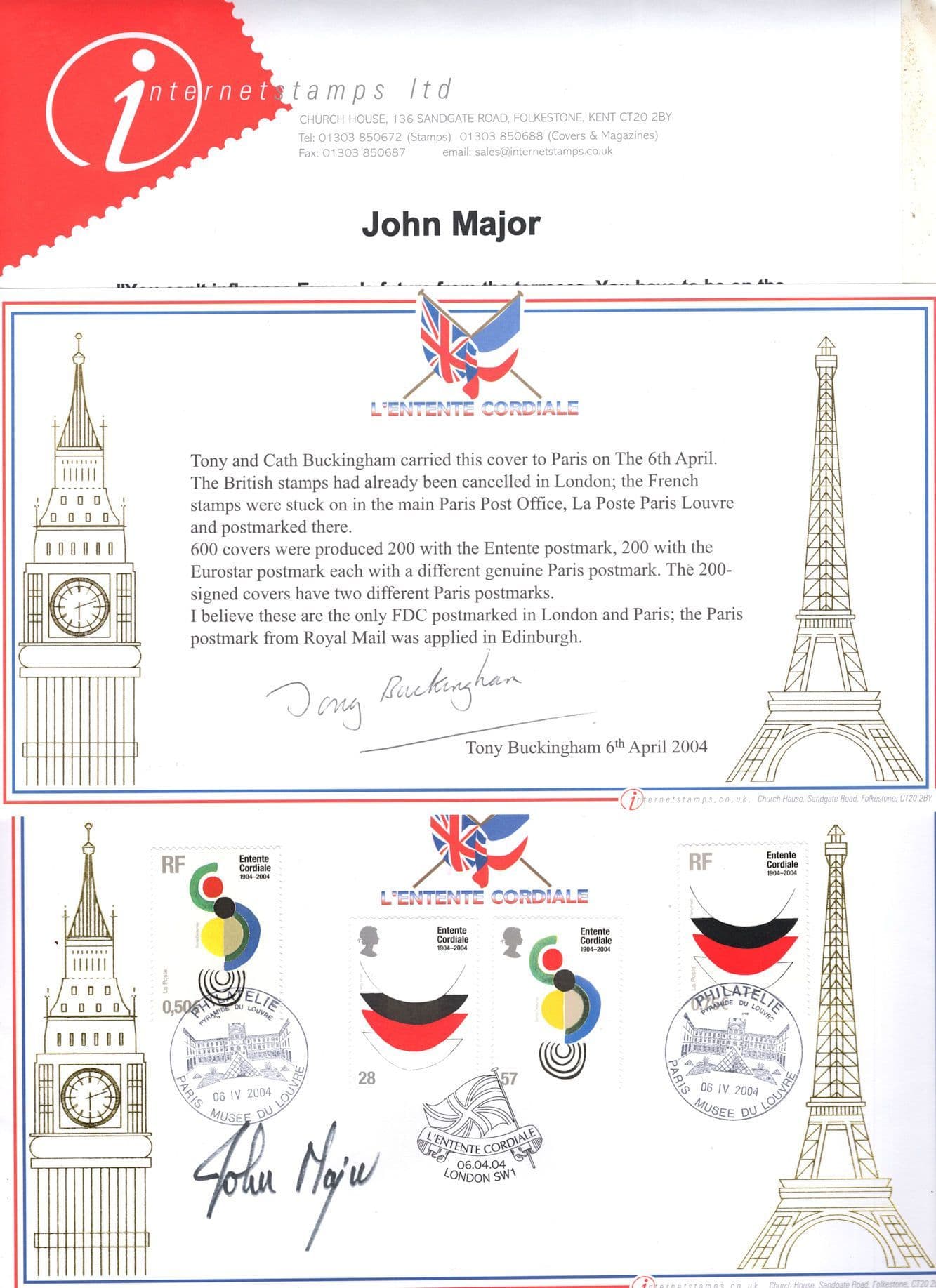 John Major Former Prime Minister Entende Cordiale Hand Signed FDC & MORE