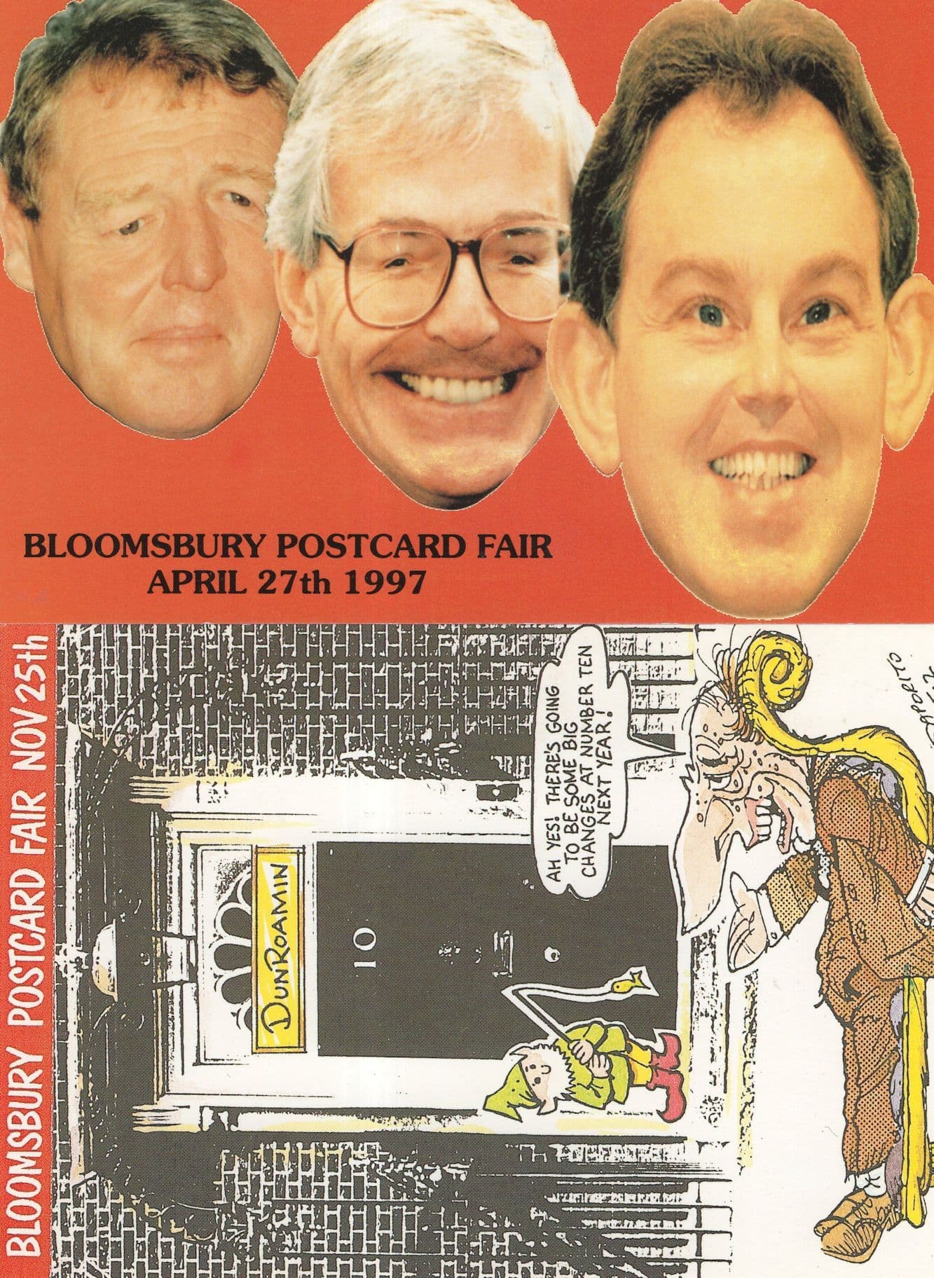 John Major Gnome at 10 Downing Street 2x Comic Advertising Postcard s