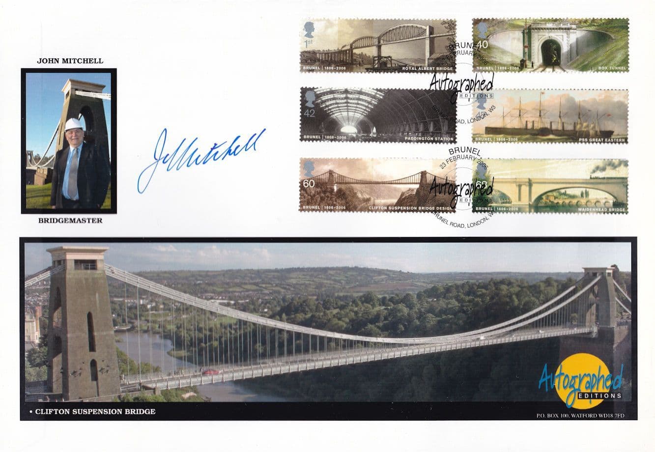 John Mitchell Yorkshire Bristol Bridge Designer Hand Signed FDC