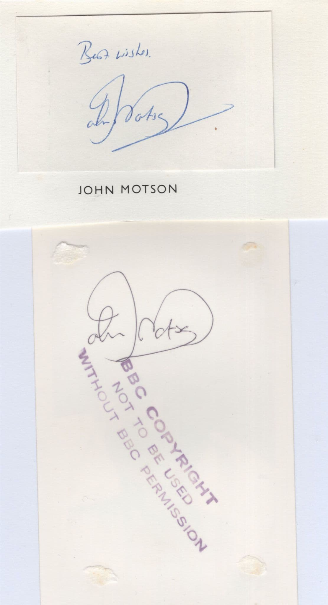 John Motson BBC Sports Commentator 2x Hand Signed Autograph s