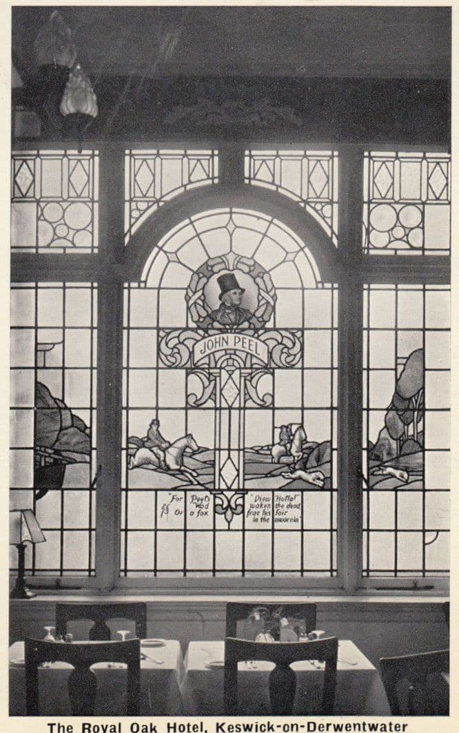 John Peel Stained Glass Window at Royal Oak Hotel Keswick Real Photo Postcard
