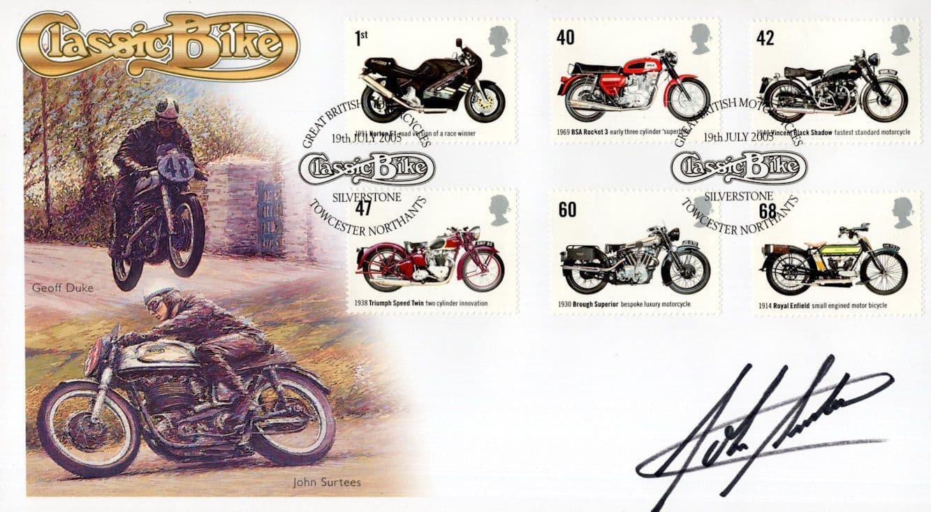 John Surtees TT Grand Prix Racing Champion Classic Bike Rare Hand Signed FDC