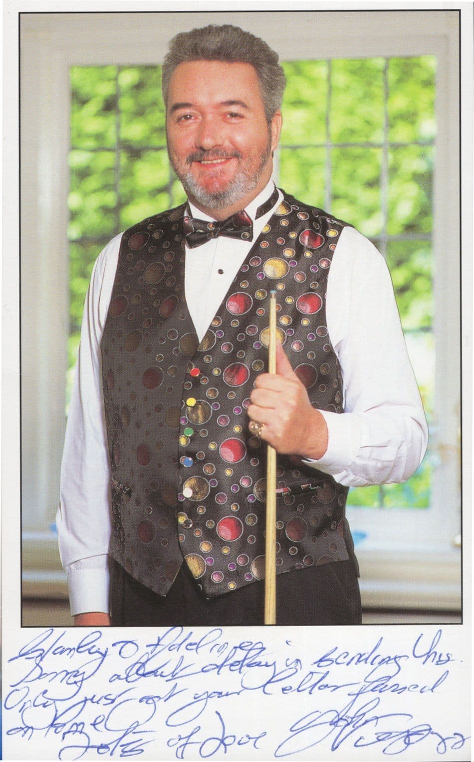 John Virgo Snooker Waistcoat Hand Signed Photo & Amazing Message