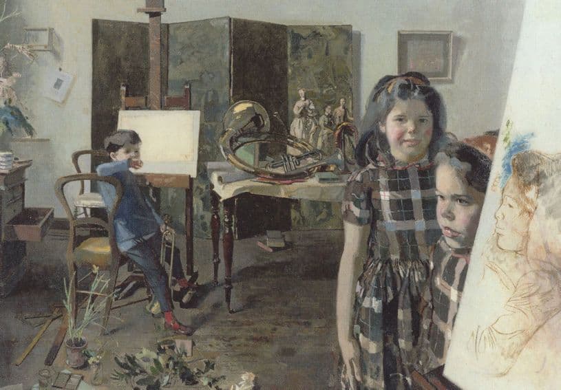 John Ward The Twins & Jack In The Studio Painting Postcard