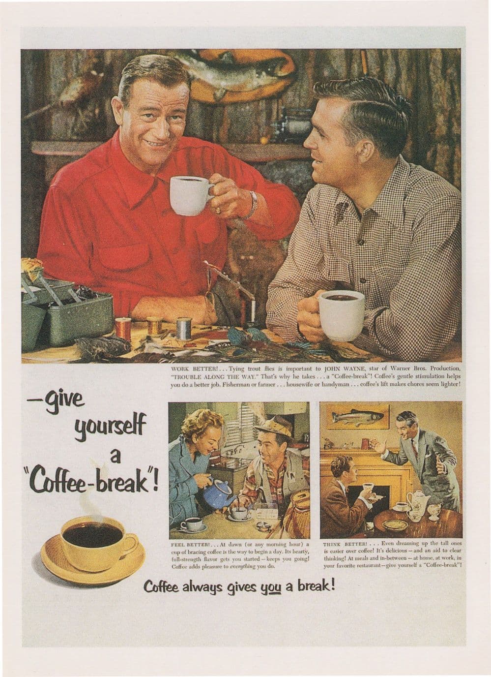 John Wayne Coffee Trouble Along The Way TV Show Advertising Postcard