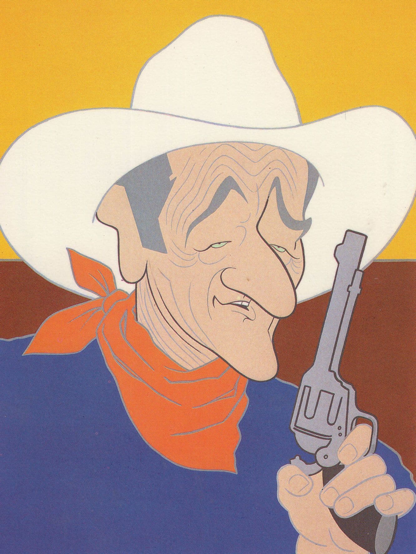 John Wayne Western Film Star Comic Caricature Painting Postcard