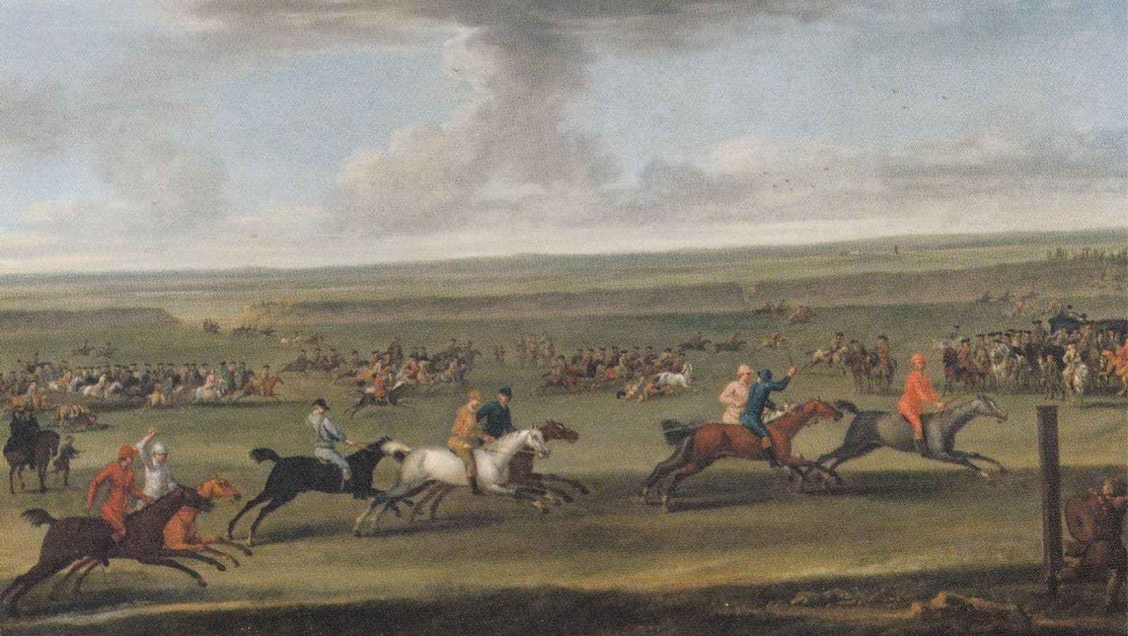 John Wootton A Race On The Round Course At Newmarket Horses Painting Postcard