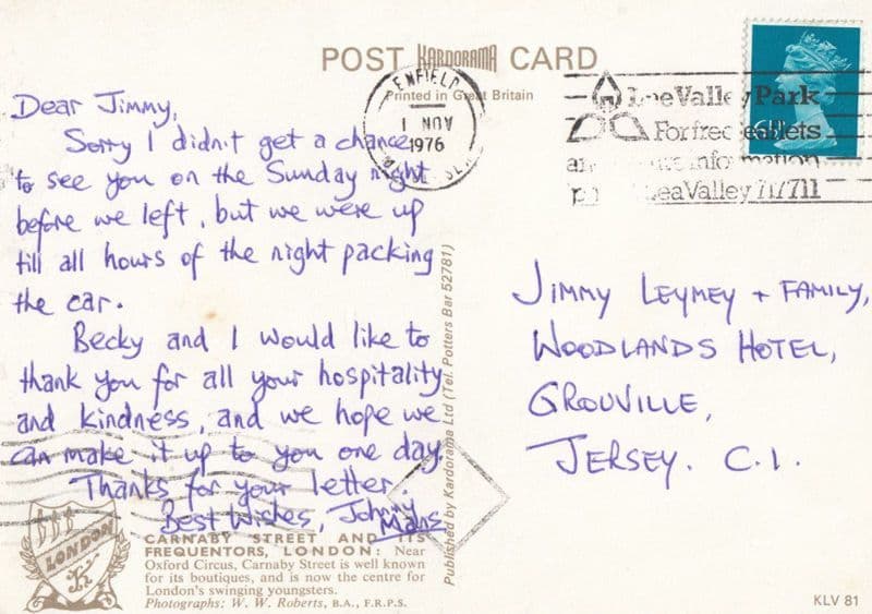 Johnny Mans TV Star Carnaby Street Fashion Shop OWNER Hand Signed Postcard