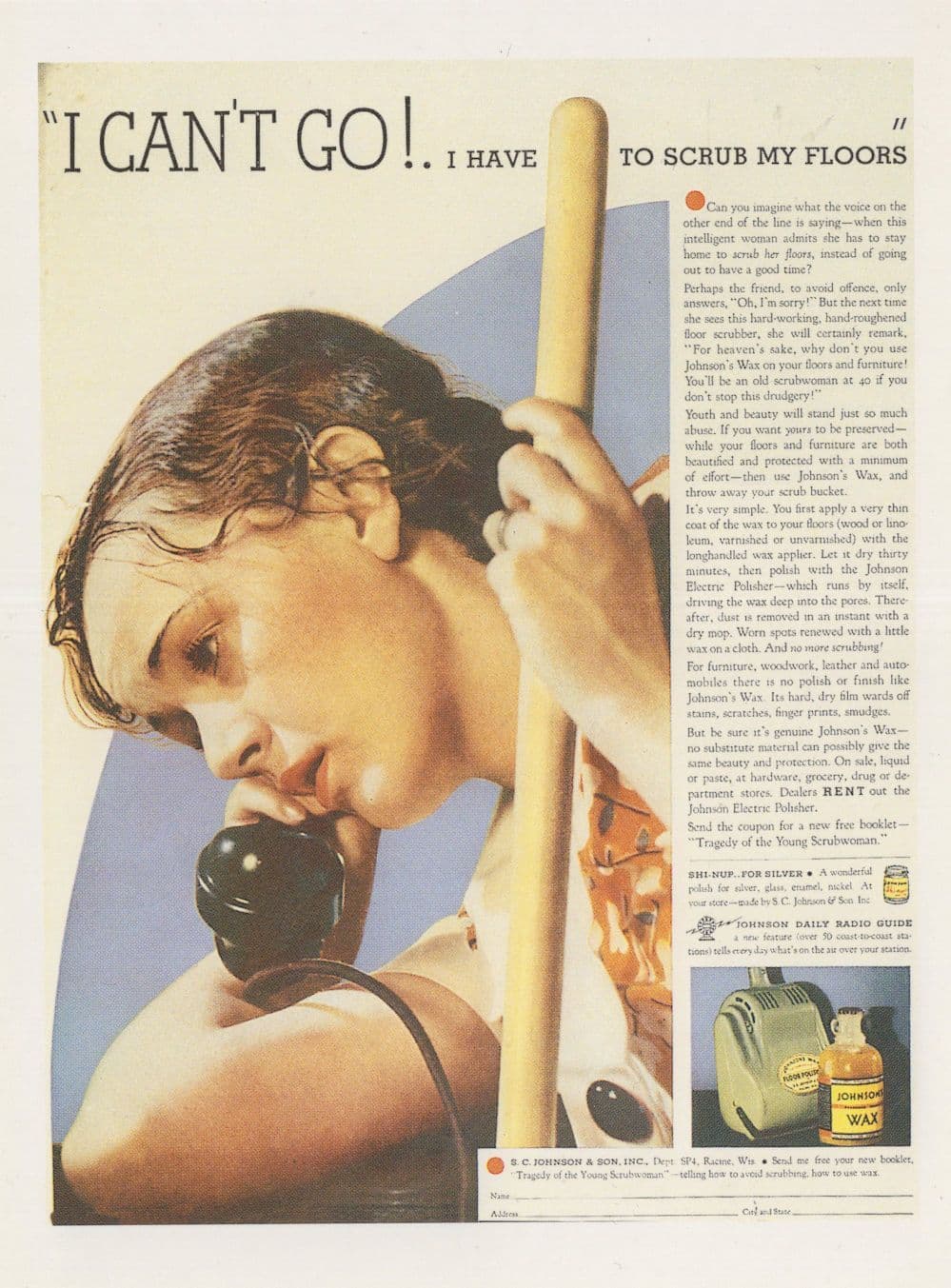Johnson Floor Polish Telephone Date Girl Refuses Advertising Postcard