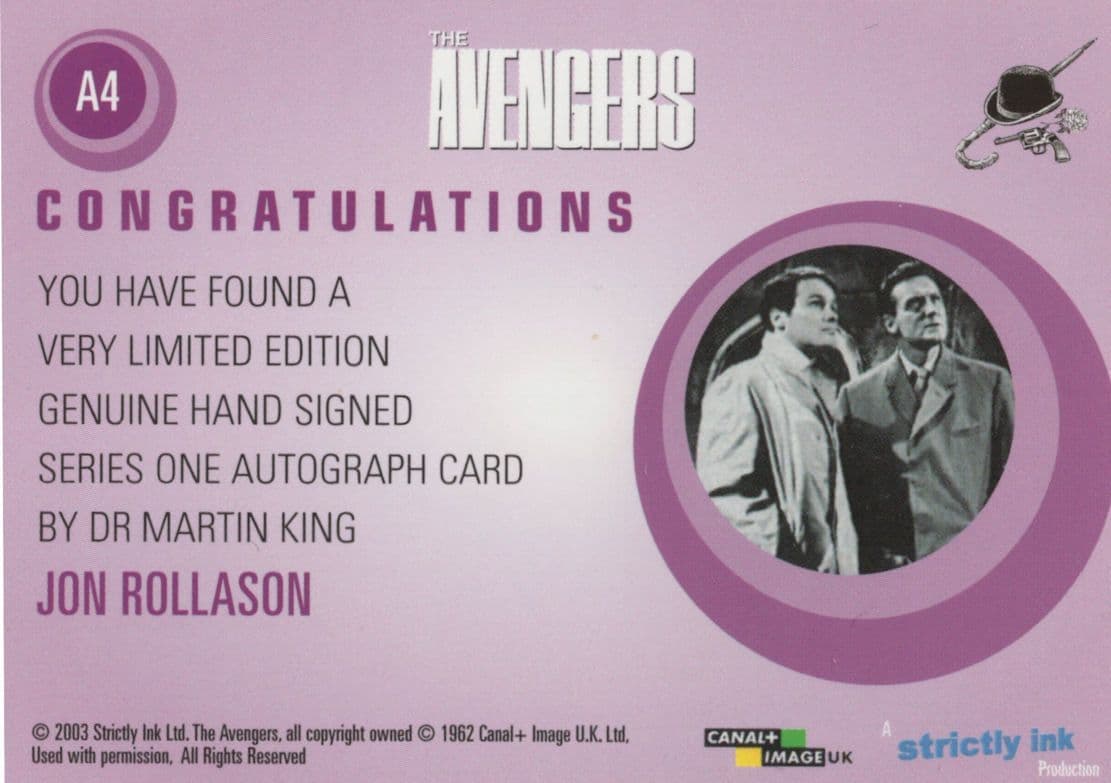 Jon Rollason The Avengers Hand Signed Autograph Photo Card